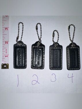 Coach 2” Black Leather Bag Hangtag w Ball Chain (price per fob) EUC